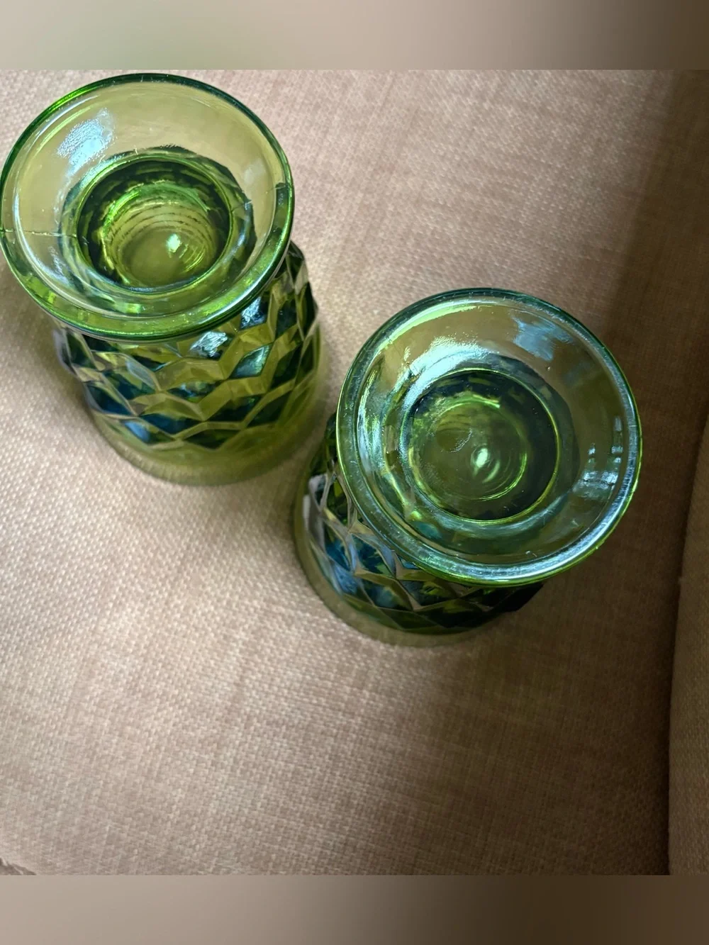 Vtg 60s Indiana Glass Whitehall Colony Cubist Avocado Green Footed 9 Oz Glasses